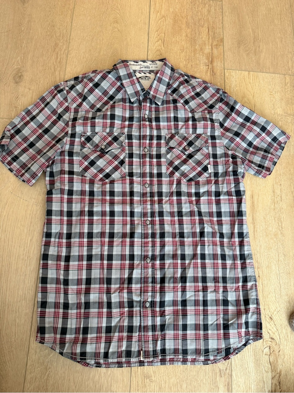 Vans Men's Short-Sleeve Plaid Button-Down Shirt - Black, Gray & Red